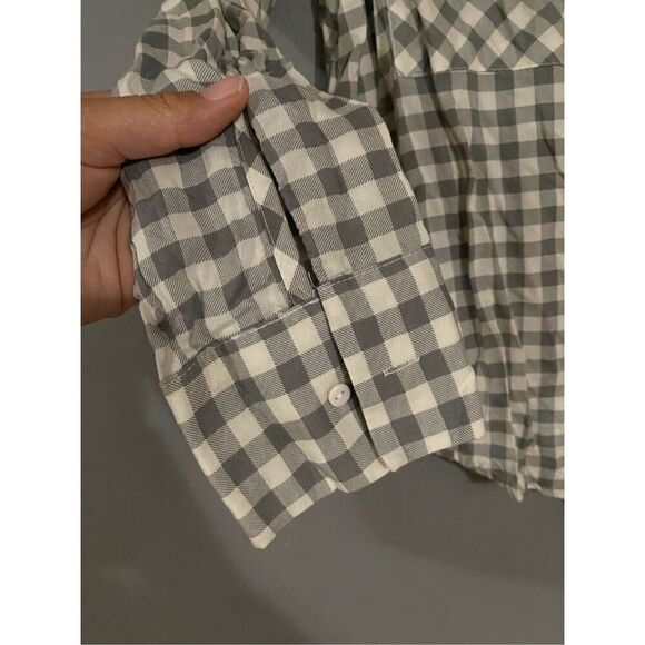 H&M Ivory Grey Modal Plaid Checked Long Sleeve Button Front Blouse Size 10 - Picture 4 of 8
